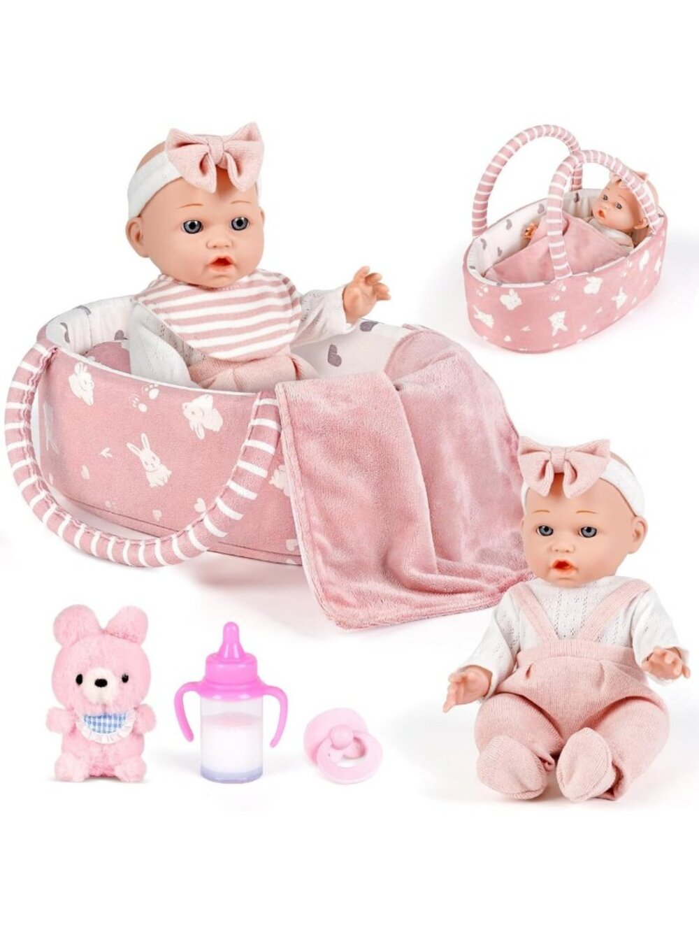 Adorable 12" Baby Doll Set with Feeding & Caring Accessories - Pink Doll Playset